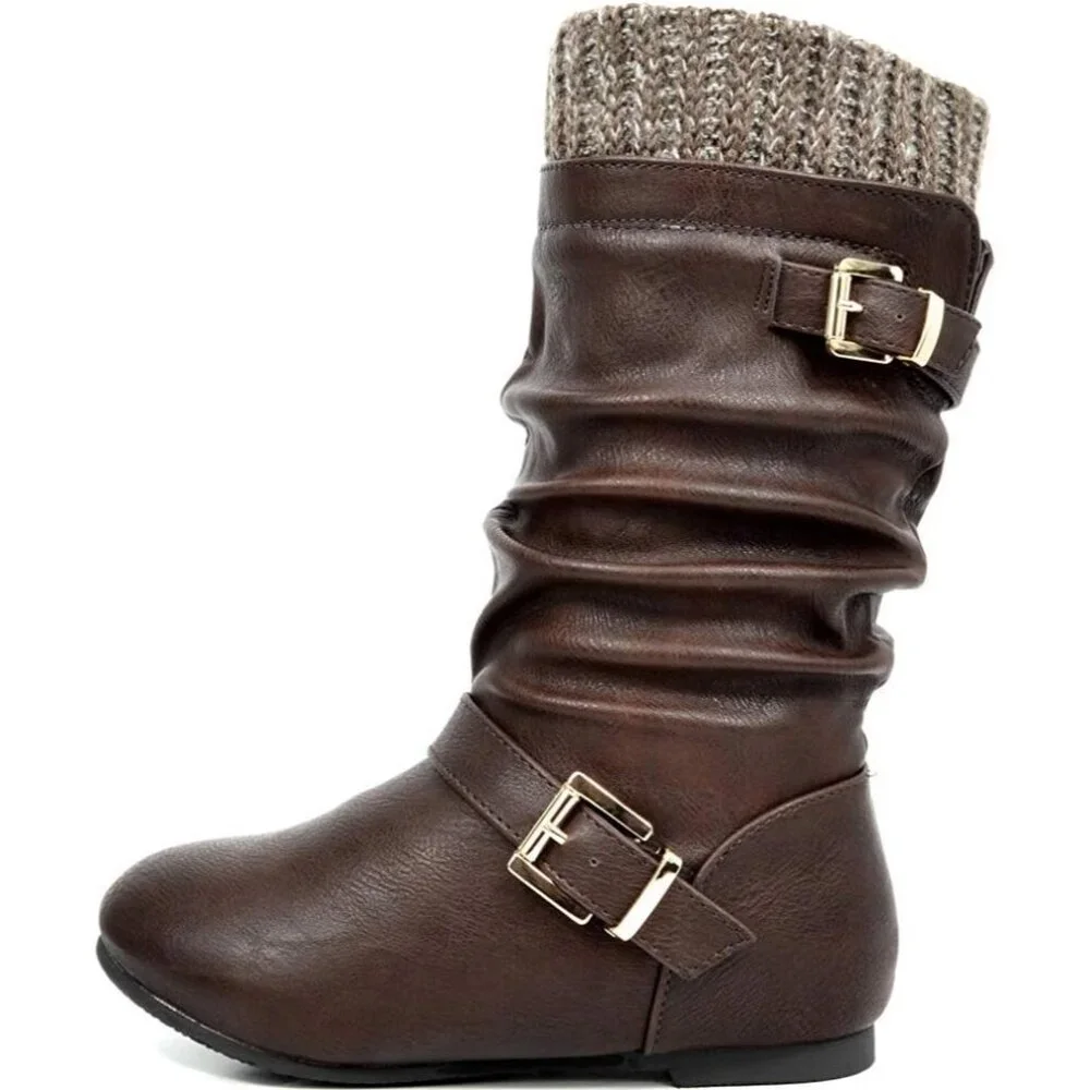 ⚡Girl's Brown Faux Fur Lined Knee High Winter Comfort Riding Boots For Toddler